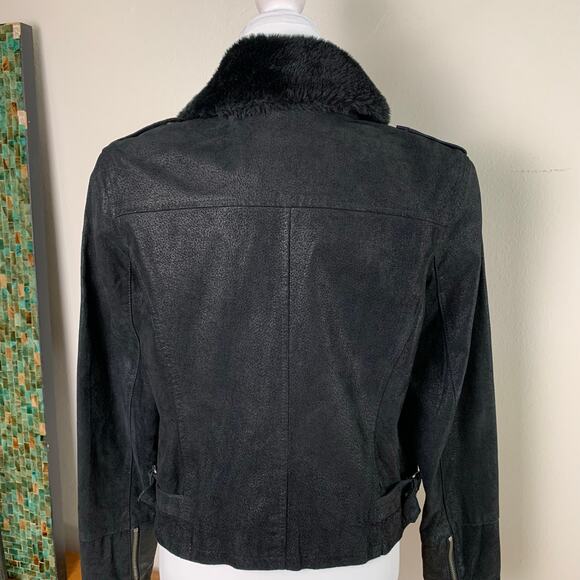 Vintage Levi’s Black Genuine Nubuck Leather Faux Fur Moto Jacket Size L Biker - Picture 4 of 14